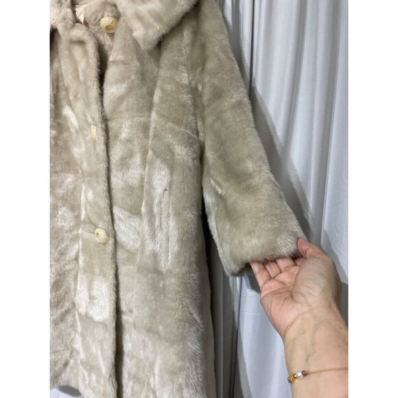 Vintage Fur Button-Up Coat W/ Wide Collar Beige Women's M - Picture 3 of 8